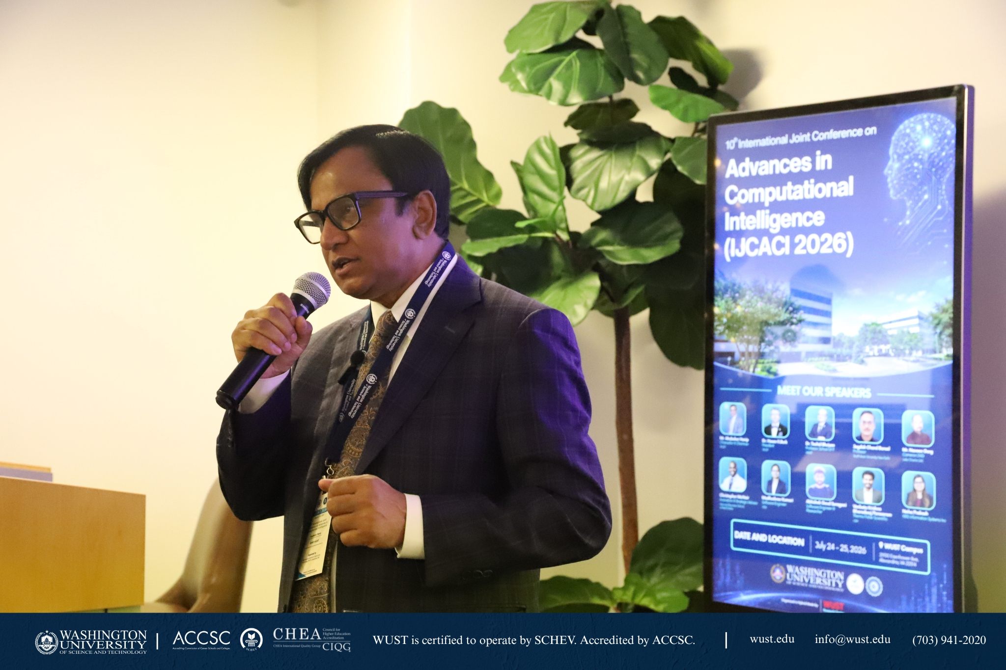 WUST Chairman and Chancellor Engr. Abubokor Hanip speaking at IJCACI 2026