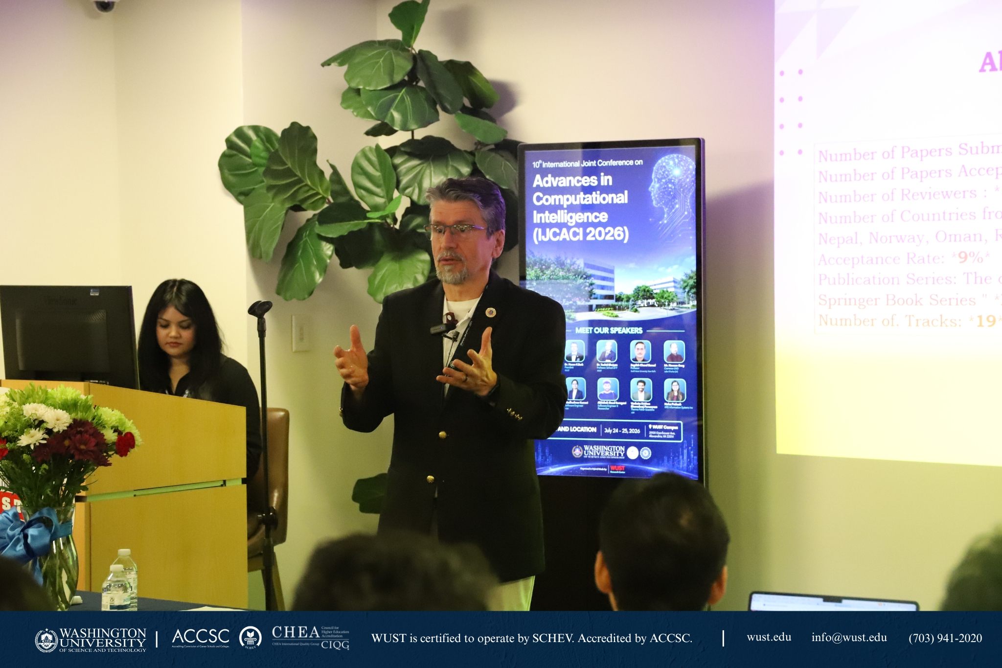 WUST President Dr. Hasan Karaburk speaking at IJCACI 2026